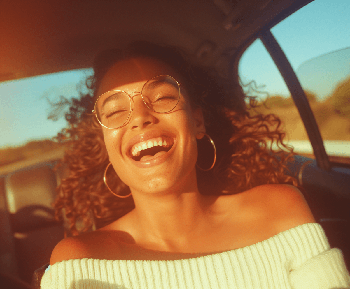 Woman smiling in car